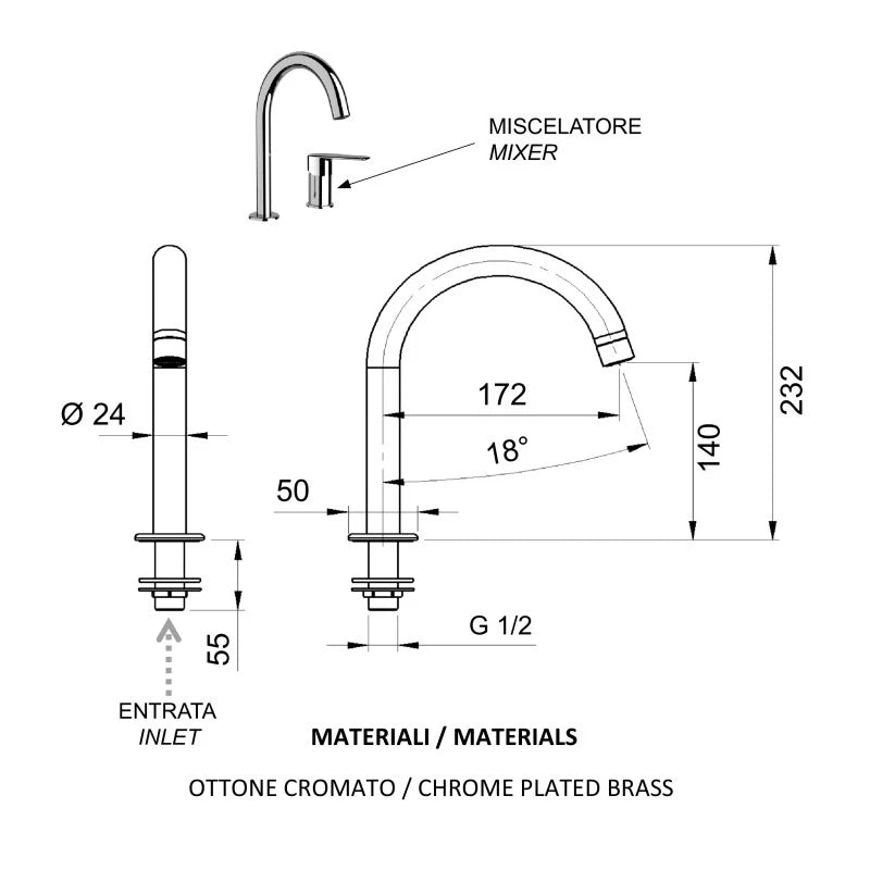 Miscelatore monocomando lavabo due fori serie vanity