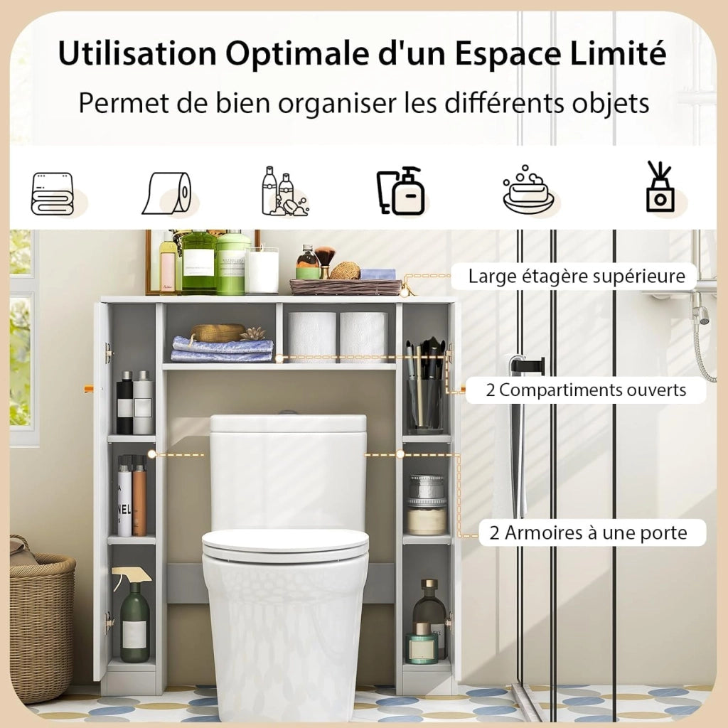 Mobile WC portaoggetti sopra il WC, mobile da bagno con ripiani regolabili aperti, armadio da bagno autoportante, 87,5 x 18 x 98 cm (bianco)