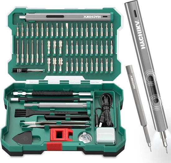Kit di Riparazione Elettronica 67-in-1 con 46 Bit Magnetici - Kit di Strumenti per Riparazione di Telefoni, Laptop e Drone con Schroevendraaiere a LED e a Batteria - Orologio e Fotocamera Integrati