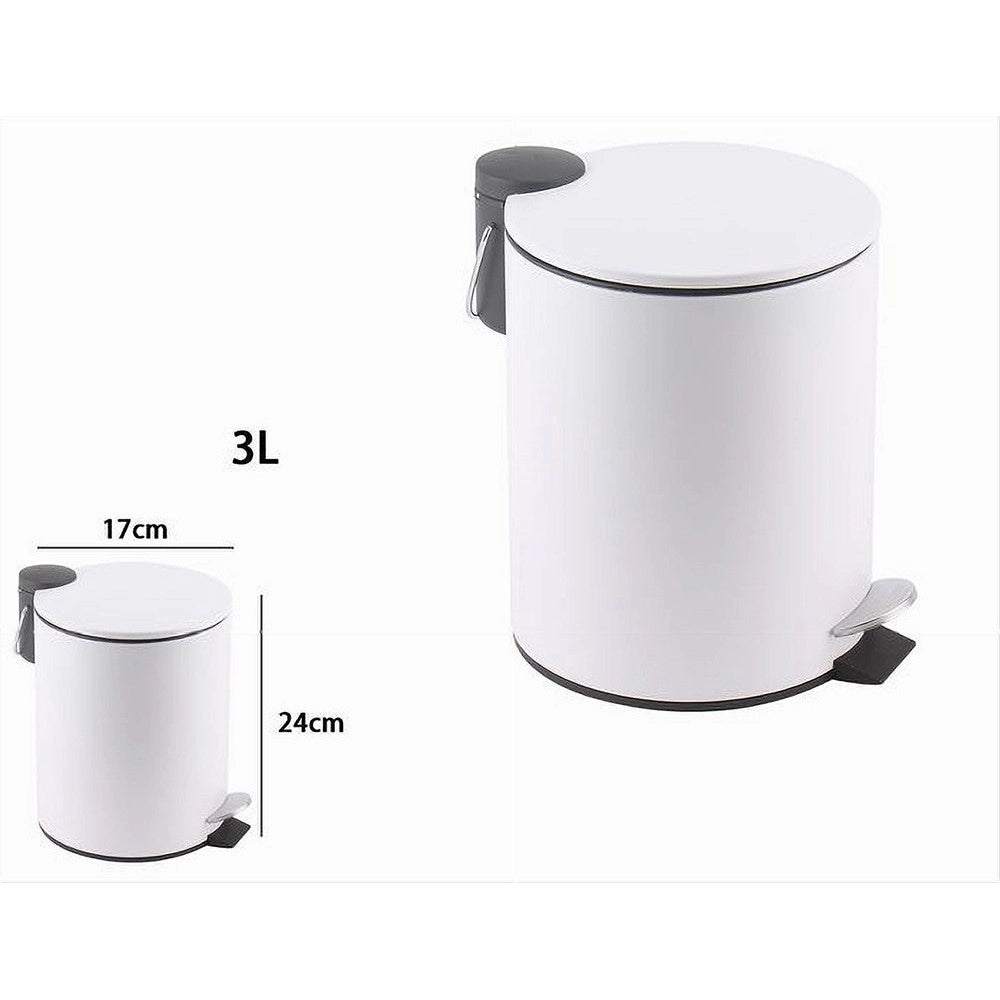 Trade Shop - Pattumiera Acciaio A Pedale 3lt Bidone Cestino Spazzatura Bagno Casa Bianco 87449 -