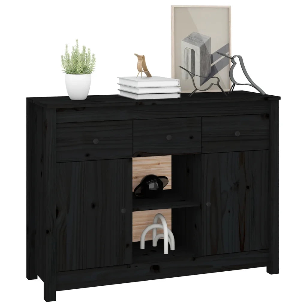 Credenza Nera 100x35x74,5 cm in Legno Massello di Pino 814553