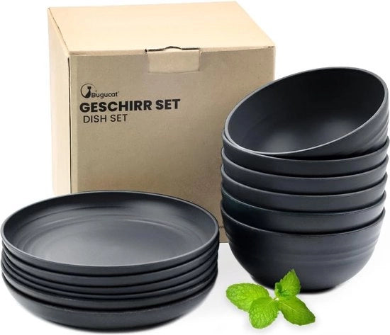 Set di servizio da campeggio in plastica, 12 pezzi, set di servizio riutilizzabile, set di servizi per 6 persone, non frantumabile, 6 tavoli da pranzo, 6 piatti.