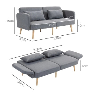 DIVANO LETTO 170 cm Grigio in poliestere con 2 cuscini