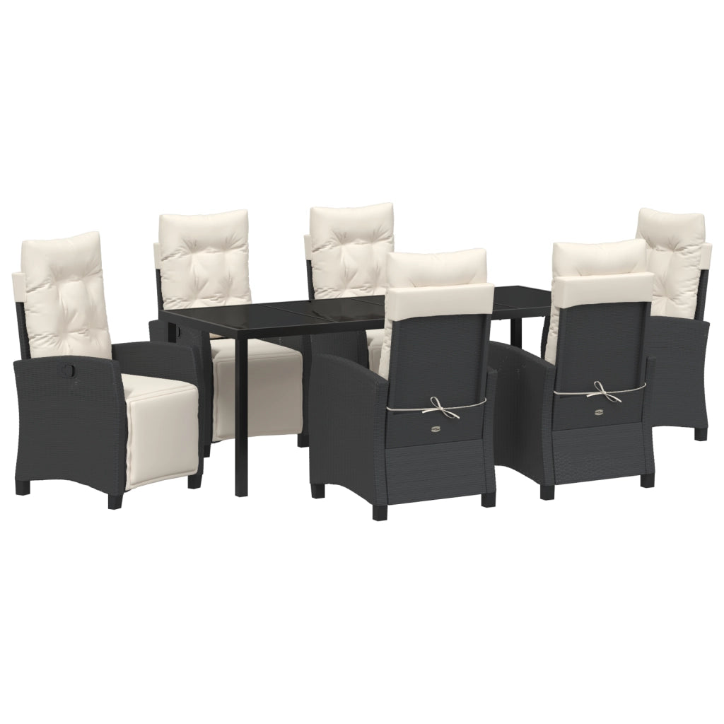 Set da pranzo da giardino da 7 pezzi in rattan PE nero