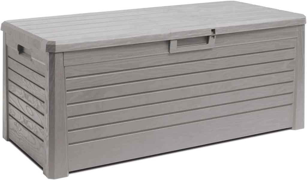 Baule multiuso da esterno Florida 550 litri con seduta per due persone effetto legno colore grigio tortora Toomax