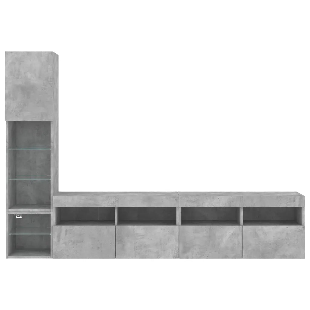 vidaXL Mobili TV a Muro con LED 4pz Grigio Cemento Legno Multistrato