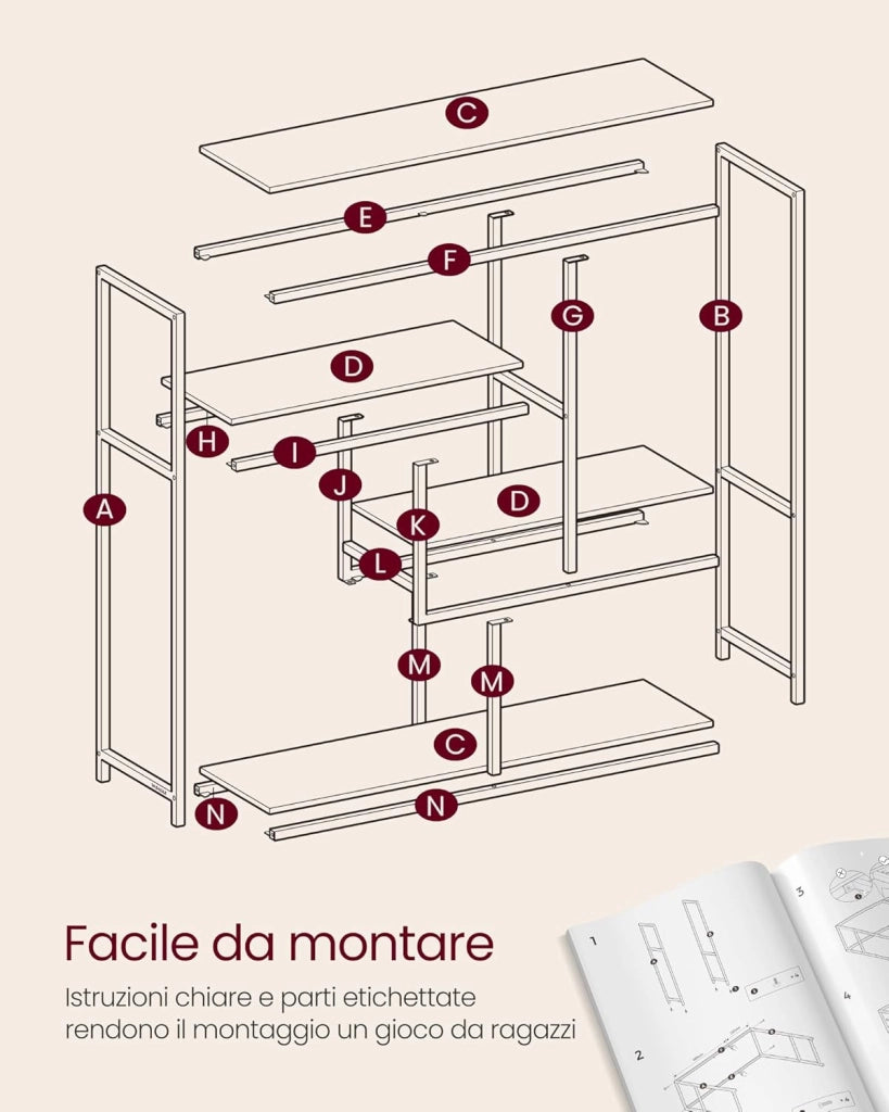 VASAGLE Libreria, Scaffale a 4 Ripiani, 30 x 100 x 103 cm, Scaffale Autoportante, per Soggiorno, Ufficio, Camera da Letto, Cucina, Marrone Vintage e Nero Inchiostro LLS134B01V1