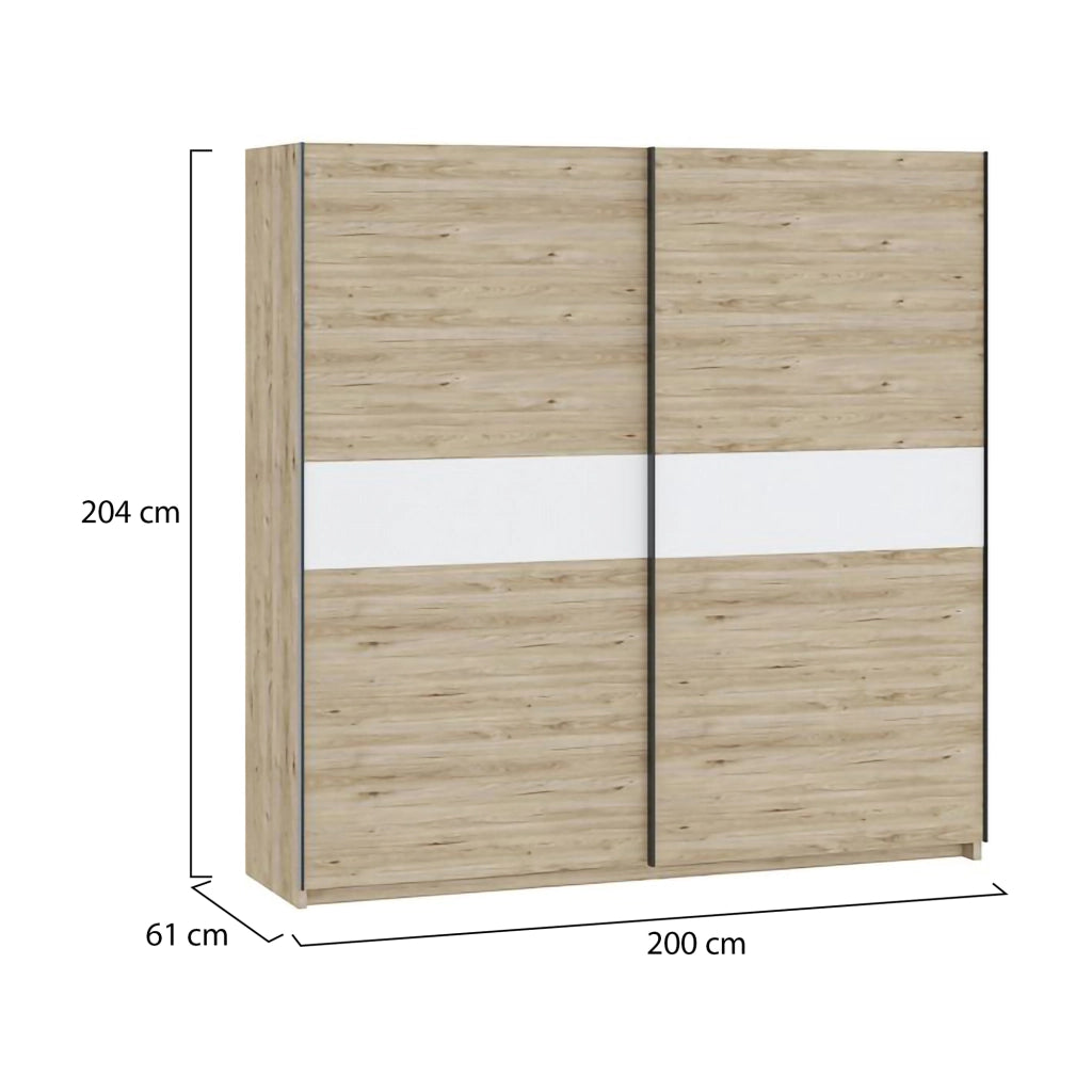 Armadio Camera da Letto Nalika, Guardaroba 2 Ante 2 Ripiani, 200x204h cm Marrone Rovere