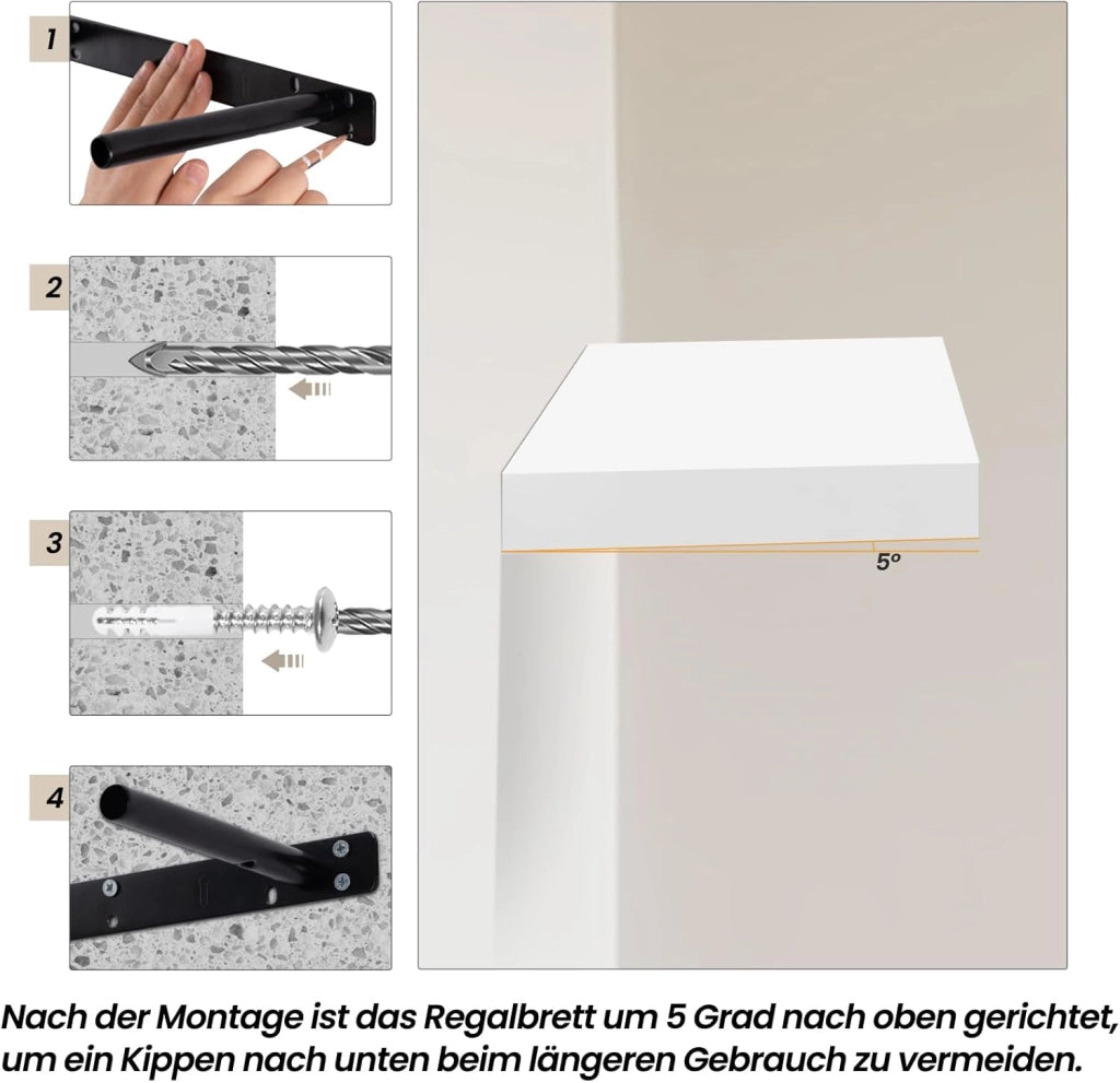 WOLTU Set di 6 mensole da parete, mensole a muro, scaffali per decorazioni, ripiani a muro in legno MDF, mensola a parete bianca, 70x22,9x3,8 cm, RG9369ws-6