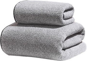 Set di 2 grandi asciugamani per bagno in cotone - Asciugamani per bagno grandi, ultra-assorbenti, compatti, rapidamente asciuganti e leggeri, ideali per la palestra, per il viaggio, per il campeggio e per il bagno - Grigio chiaro