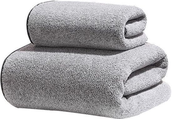 Set di 2 grandi asciugamani per bagno in cotone - Asciugamani per bagno grandi, ultra-assorbenti, compatti, rapidamente asciuganti e leggeri, ideali per la palestra, per il viaggio, per il campeggio e per il bagno - Grigio chiaro