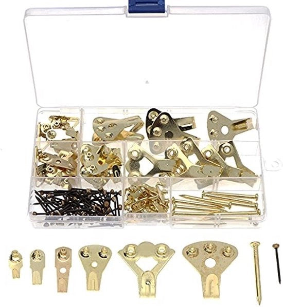 Kit di appoggio foto da parete per 130 pezzi - Hangers pesanti - Ophangset per muro - Spilloni metallici - Ganci - Adatto per gesso e legno