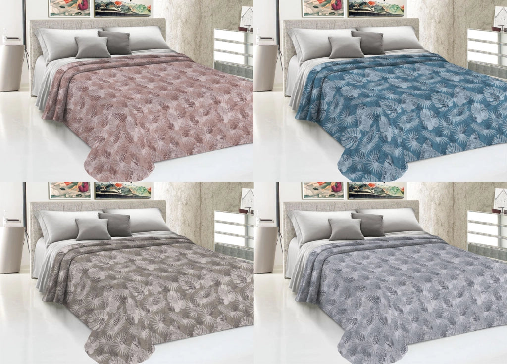 Copriletto Piquet Primavera Estate 100% Cotone Disegno Tropical Felce - Singolo - Rosa