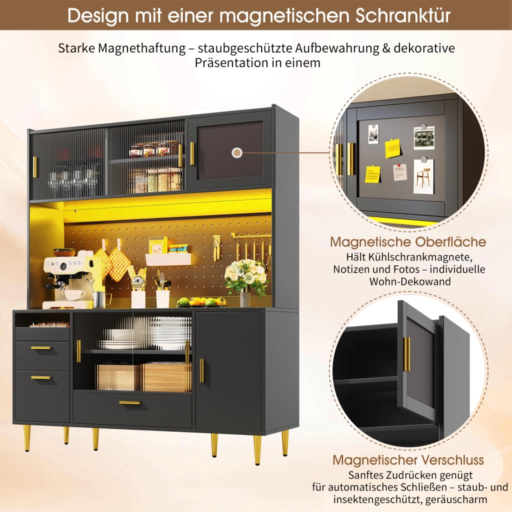 MADIA 140x40x180 cm Nero in MDF con LED e ante scorrevoli in vetro