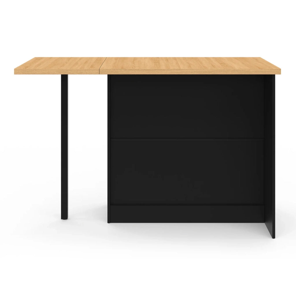 IDMarket - Isola centrale CESAR 140 cm in legno nero con piano di lavoro effetto faggio