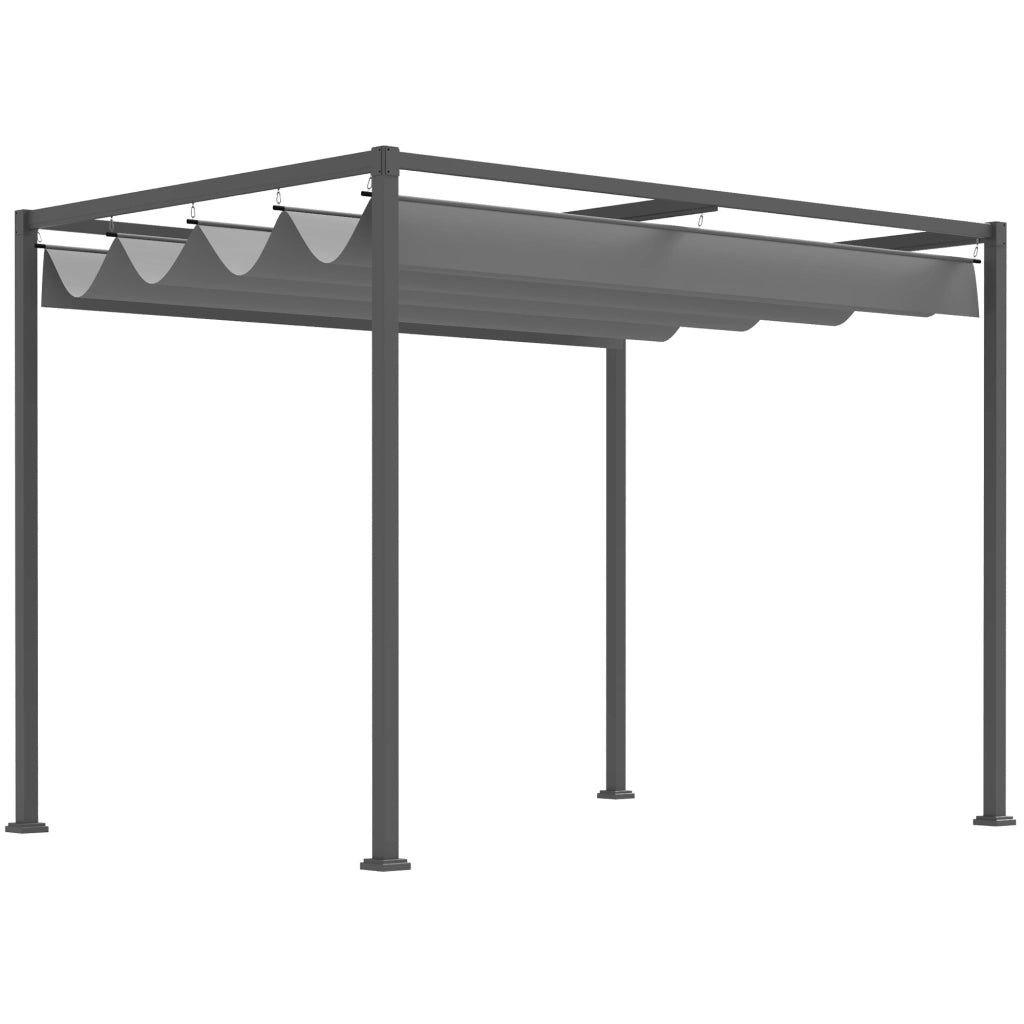 Gazebo Pergola da Giardino 3x2m con Telo Scorrevole in Metallo e Poliestere, Grigio e Nero