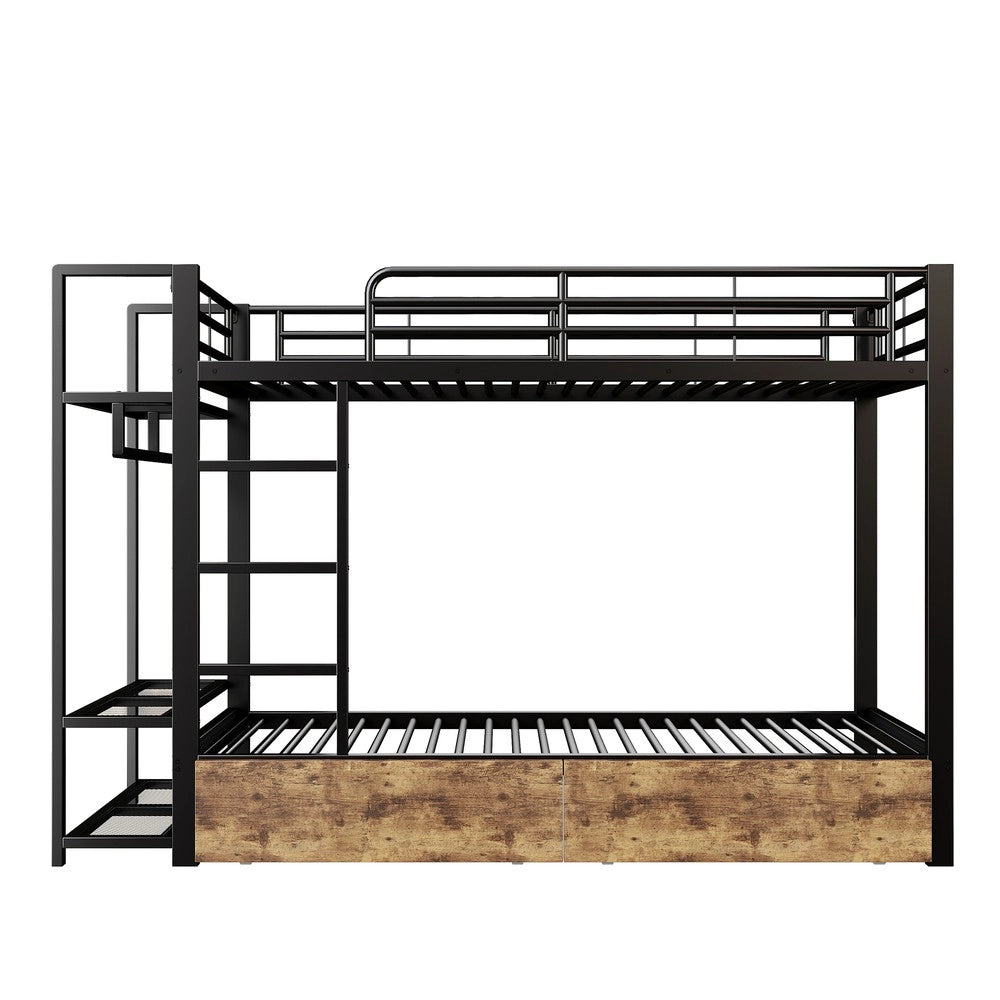 Letto a Castello ¨C Xylo ¨C Nero, Metallo, 90x200, LED, Cassetti