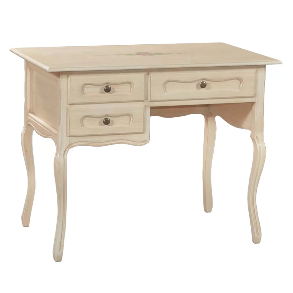 Scrivania in legno avorio pennellato con decori l.100 p.60 h.79 - Mobili 2G