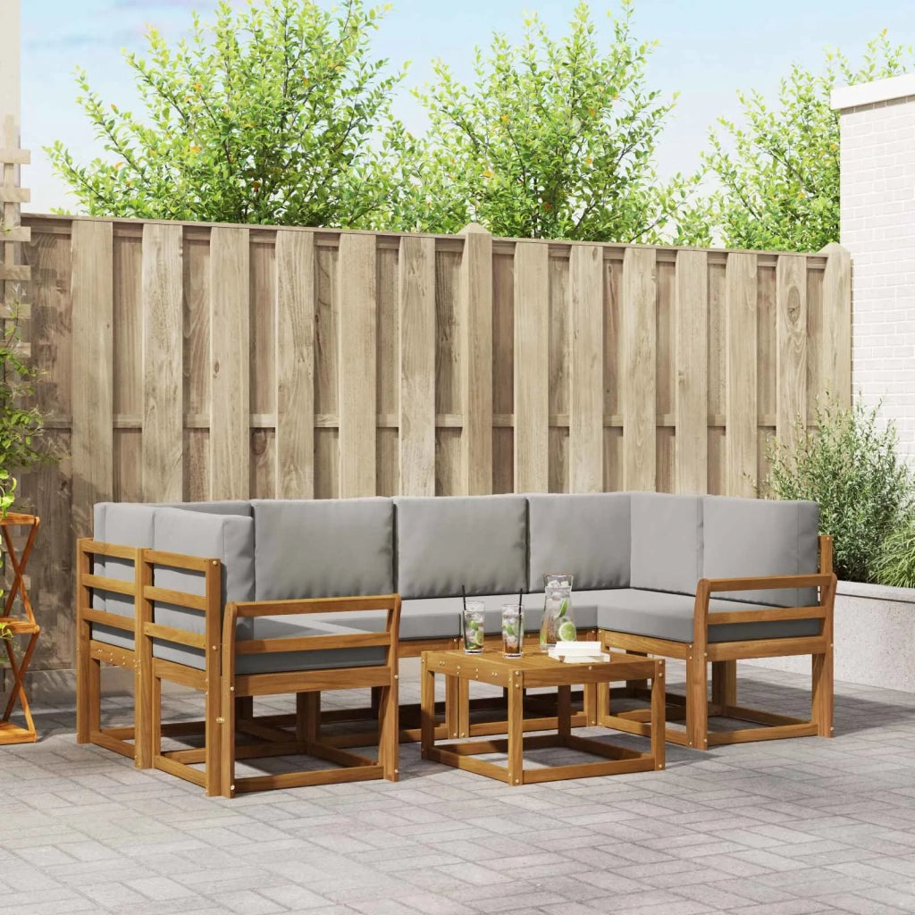 Set di divani da esterno 7 pcs Grigio Naturale e Chiaro