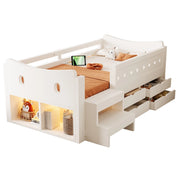 Letto singolo bambino 90×200 cm con 4 cassetti; ripiani; LED; USB e Type-C; senza materasso; legno; bianco
