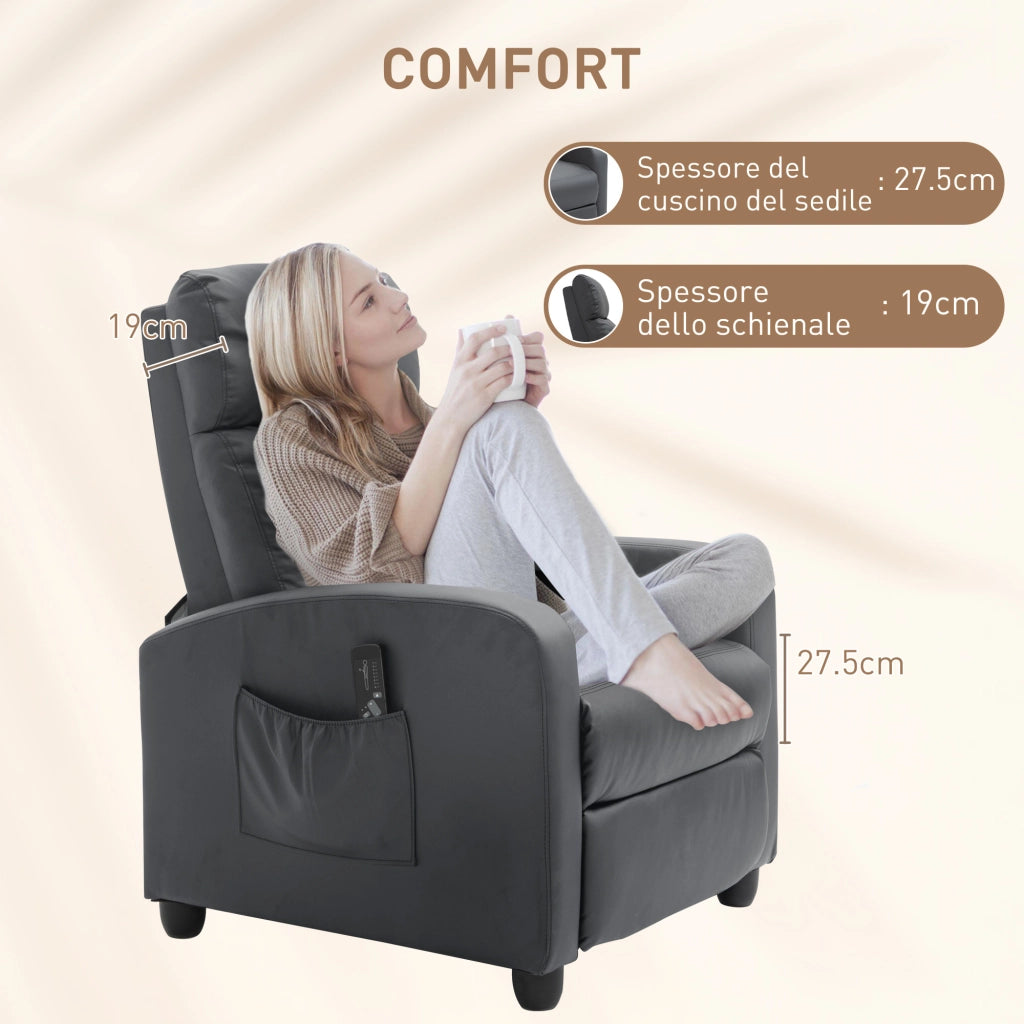 Poltrona Relax Massaggiante Reclinabile con Telecomando e Poggiapiedi ¨C Minimal ¨C Grigio 68x88x98 cm