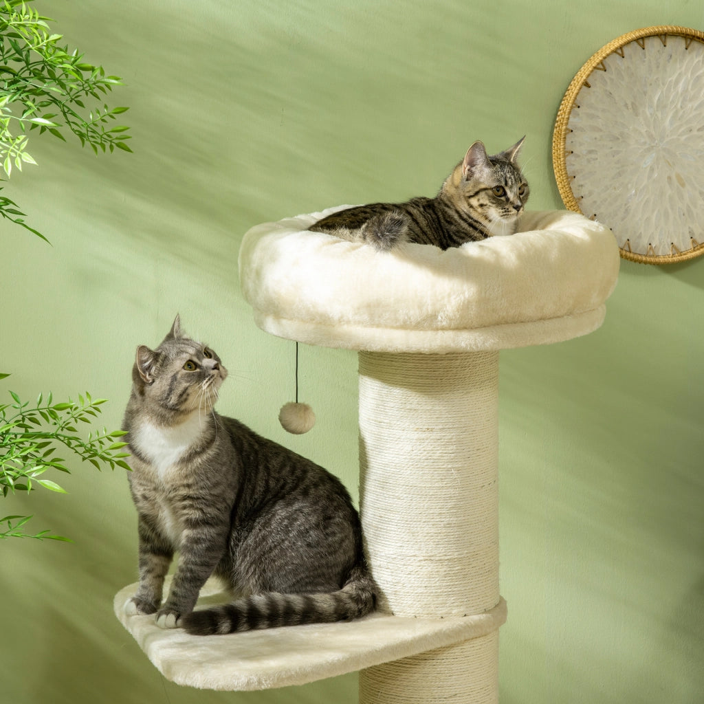 Albero tiragraffi per gatti con due piattaforme, cesto, sisale e giochi ¨C zephmum ¨C beige