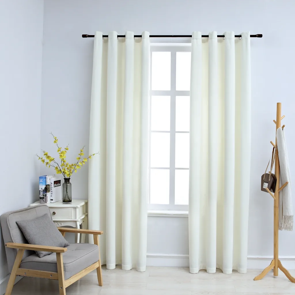 Tende Oscuranti con Anelli 2 pz Crema in Velluto 140x225 cm 134513
