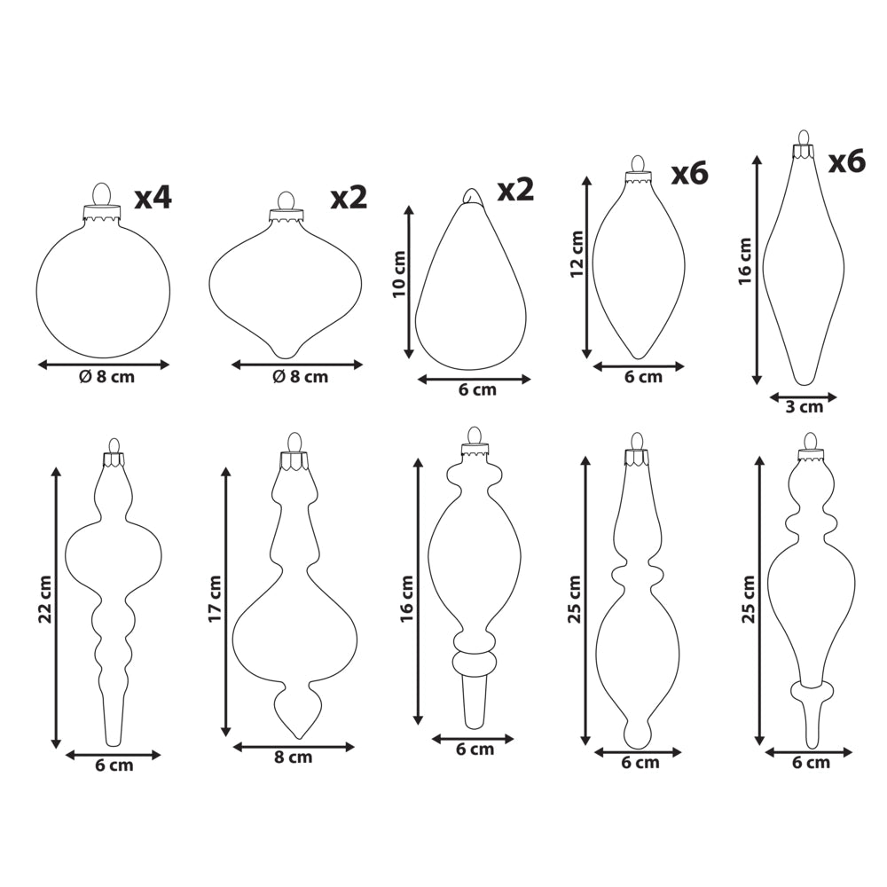 Set di 25 palline di Natale in vetro da appendere all'albero di Natale in stile tradizionale glamour trasparente e dorato