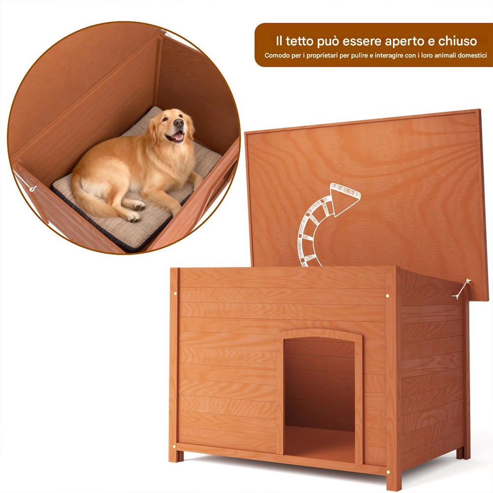 Cuccia per Cani in Legno da Esterno Tetto Apribile Impermeabile 116x79x81cm