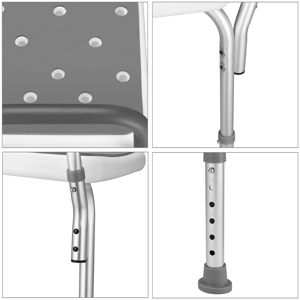 Sgabello da Doccia 6 Altezze Regolabili Sedia Bagno Antiscivolo Capacità 150 kg