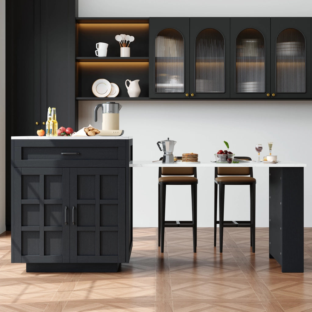 TAVOLO BAR Estensibile 133-202x70x93,5 cm MDF Nero con vani e cassetto