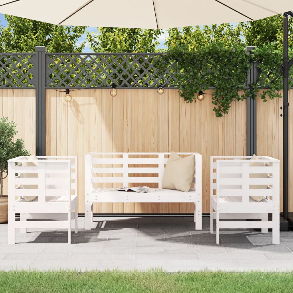 Set Salotto da Giardino 3 pz Bianco in Legno Massello di Pino 825143