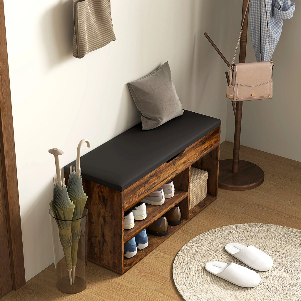 Scarpiera con panca e cassetti ¨C Zephmum ¨C Legno effetto mogano