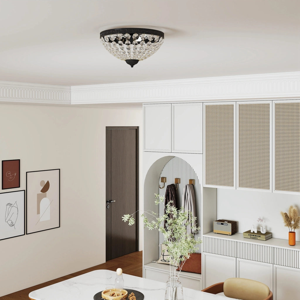 Lampada a Soffitto Vintage con Perline di Cristallo ¨C zephmum ¨C Nero 2xE14 40W