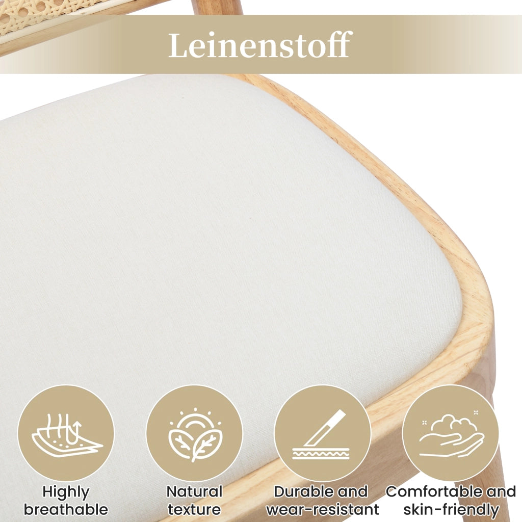 SEDIA da pranzo in legno massello e lino, schienale in rattan, Set da 6 pezzi