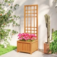 Fioriera con Traliccio per Rampicanti con Foro di Drenaggio e Fodera, in Legno, 40x40x120 cm, Marrone