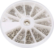 Set di viti a croce in acciaio inossidabile - Assortimento M1.0 M1.2 M1.4 M1.6 - Scatola rotonda per il mantenimento di vetrerie.