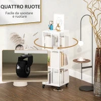 Libreria Moderna a 3 Ripiani in Metallo a Rete con Ruote, 35x35x99 cm, Bianco