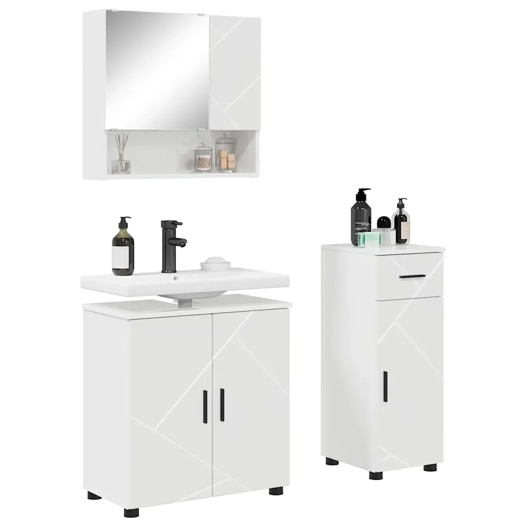 Set di mobili per il bagno con cassetto 3 pcs Bianco Lucido 3392957