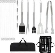 Set di accessori per griglia BBQ da 24 pezzi con tasca di stoccaggio - acciaio inossidabile, attrezzatura per picnic e campeggio