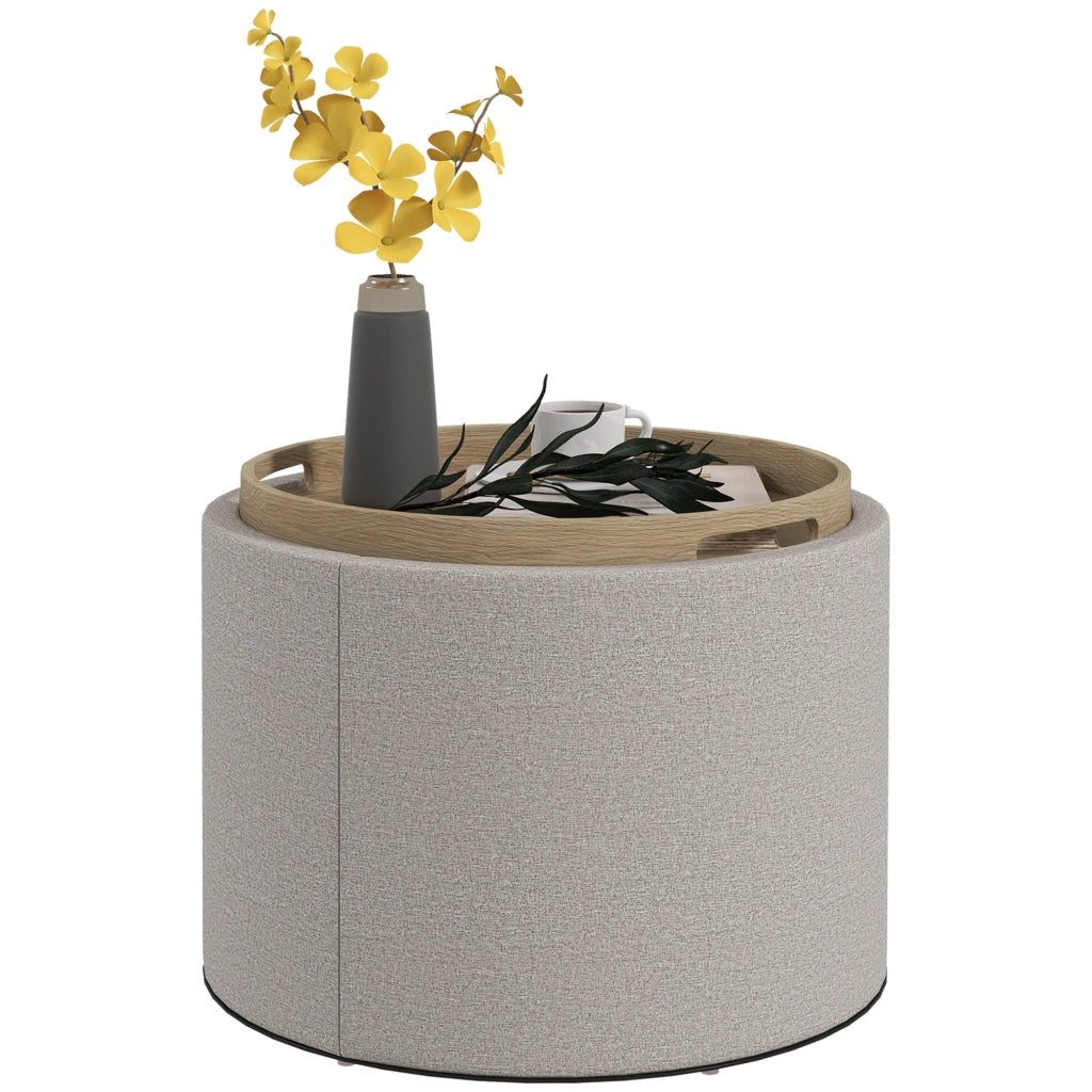 Pouf contenitore imbottito ¨C Xylo ¨C lino grigio chiaro e naturale 56x56x42cm