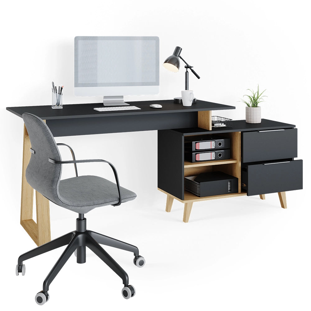 Vicco Scrivania Antracite 138 x 60 cm con cassetti, XL