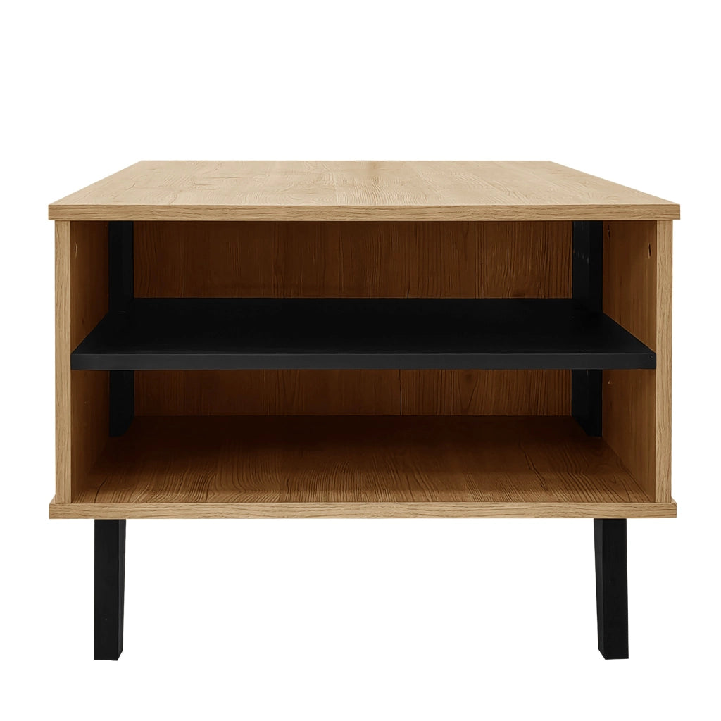 TAVOLO DA CAFFÈ 100 x 60 x 45 cm Naturale e Nero con vani contenitore