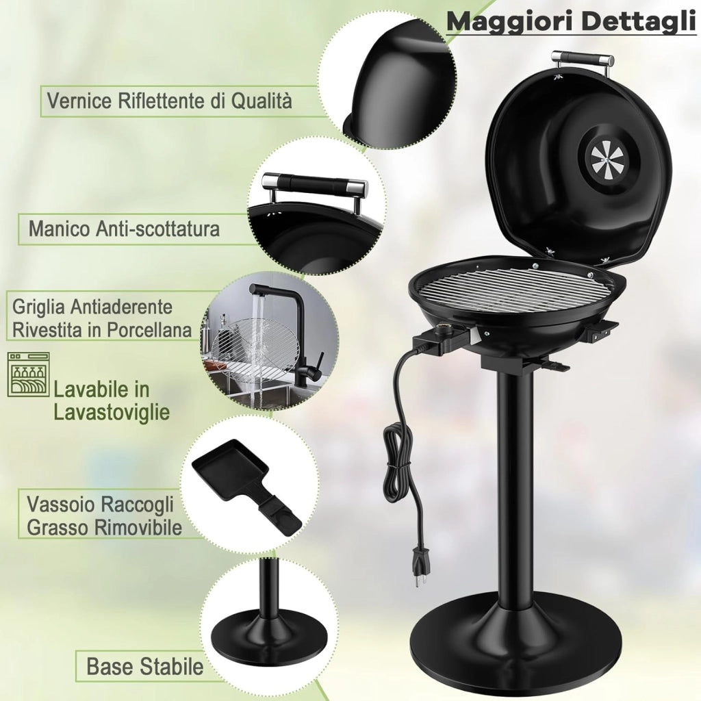 Griglia Elettrica per BBQ, Griglia Portatile con Supporto, Griglia Rimovibile Antiaderente, Temperatura Regolabile, 1600W per Uso Interno ed Esterno per BBQ, Festa, Campeggio