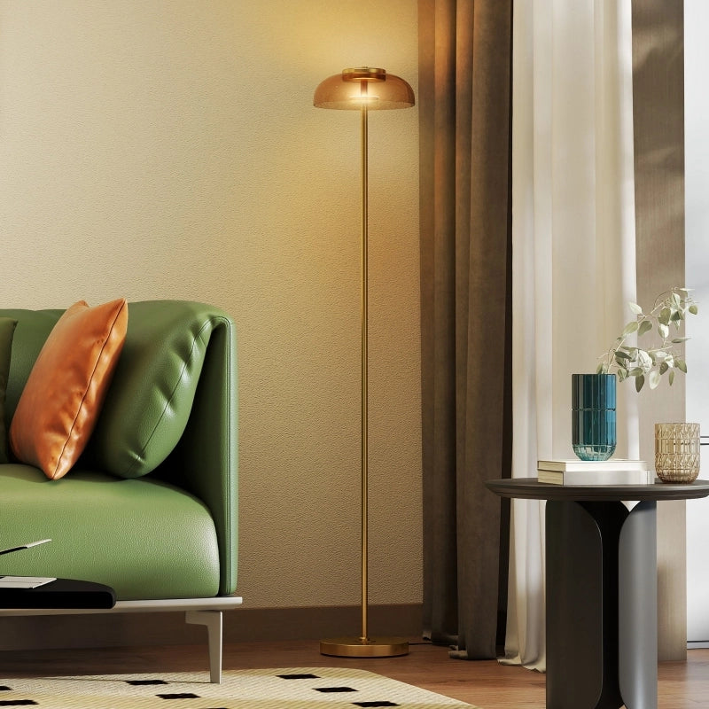 Lampada da terra LED per soggiorno 3000K con interruttore a pedale, finitura antique brass