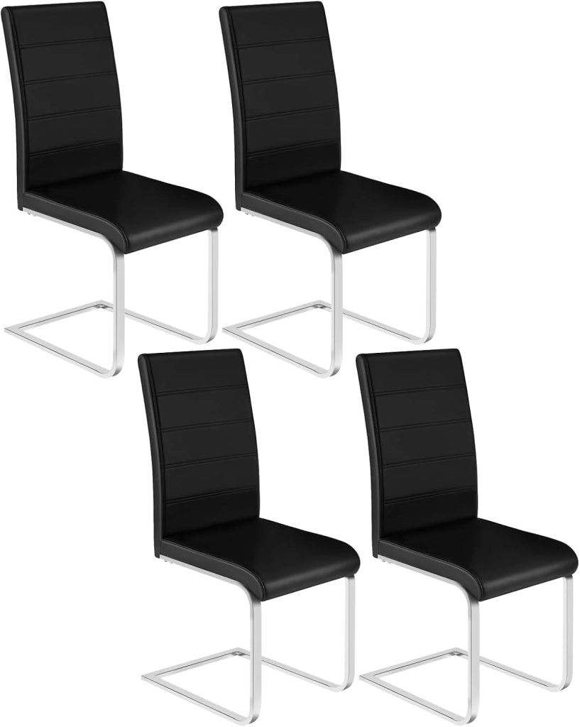 Set di 4 Sedie per Sala da Pranzo, Sedie da Cucina Moderne con Schienale Alto, Sedie Cantilever Imbottite Ergonomiche per Soggiorno, Ufficio, in PU, Nero, BH378sz-4