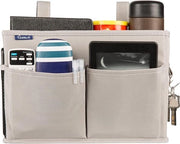 Organizzatore per Letto Caddy con Opzione di Apertura, Raccoglitore per Letti a Castello e Letti da Ospedale, Camere da Studio per Studenti, Barriere per Letto per Bambini, 4 Tasche e 2 Ganci (Grigio)