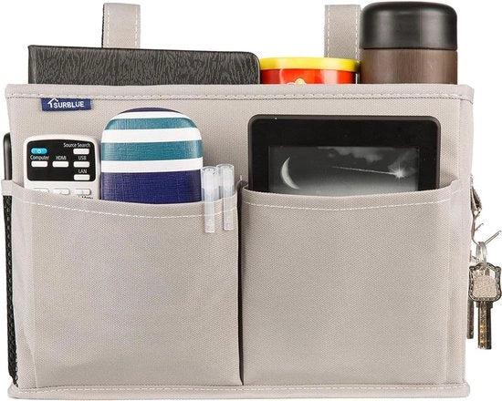 Organizzatore per Letto Caddy con Opzione di Apertura, Raccoglitore per Letti a Castello e Letti da Ospedale, Camere da Studio per Studenti, Barriere per Letto per Bambini, 4 Tasche e 2 Ganci (Grigio)