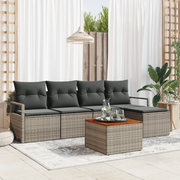 Set Divano da Giardino in 6 pezzi con Cuscini Grigio Polyrattan Acacia