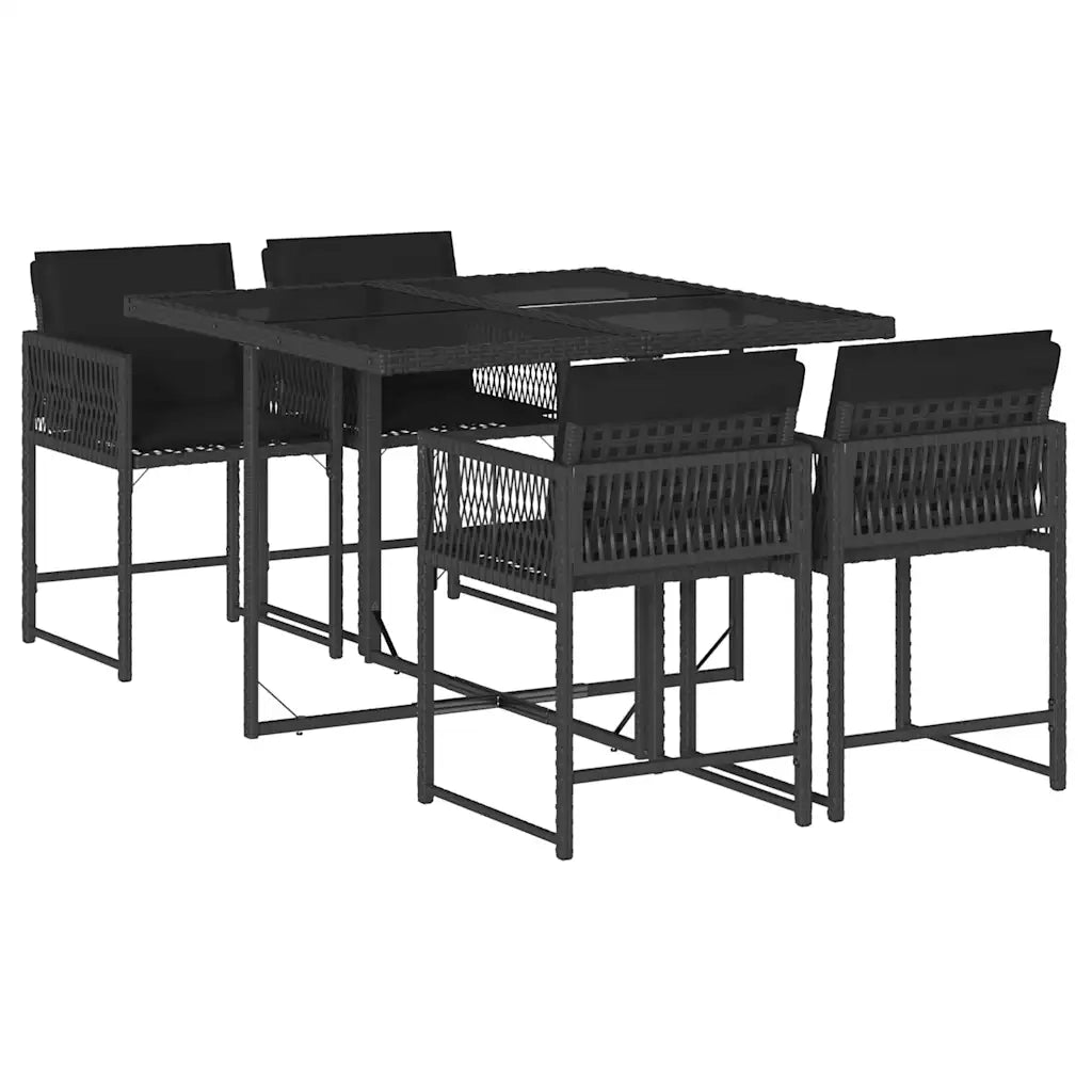 Set da Pranzo da Giardino 5 pz | Set Salotto da Giardino Nero con Cuscini in Polyrattan